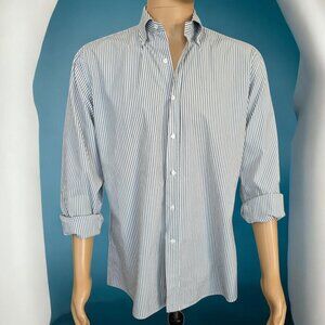 NWOT BERGDORF GOODMAN (LG) Tailored Fit Italian Black/White Pinstripe L/S But Up